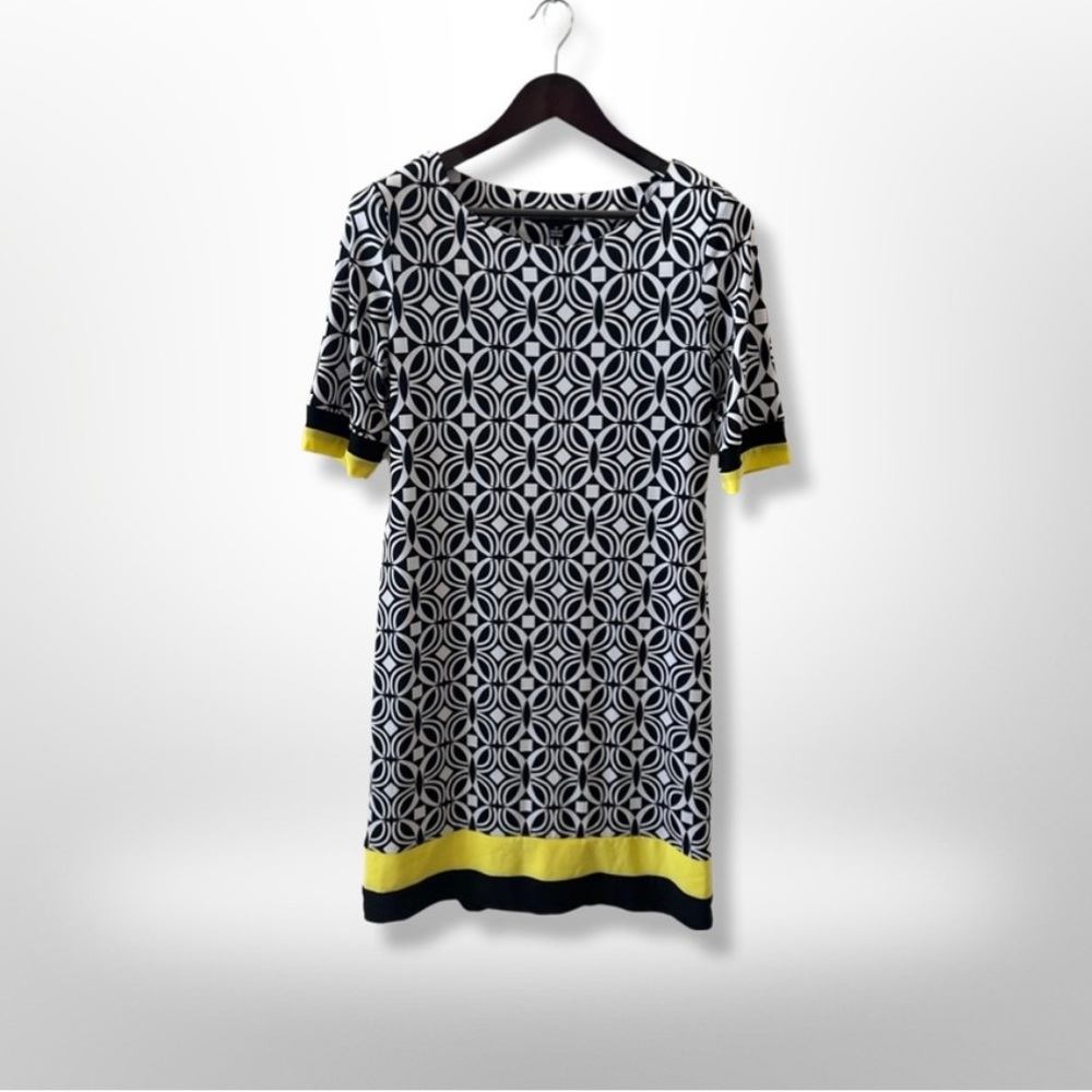 Madison Leigh patterned and yellow colorblock short sleeve sheath dress